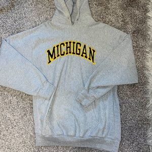 Michigan grey hoodie super cozy navy blue and yellow letters